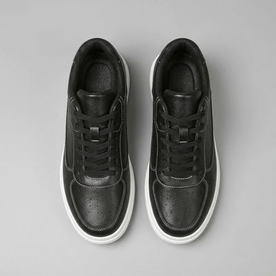 FORCIANO IMPACT black sneakers shown in top view as a pair with black laces, perforated toe panels and white contrast stitching.
