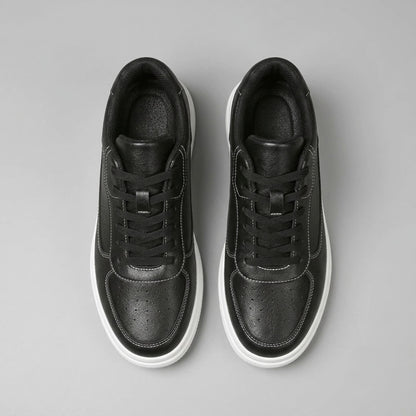 FORCIANO IMPACT black sneakers shown in top view as a pair with black laces, perforated toe panels and white contrast stitching.