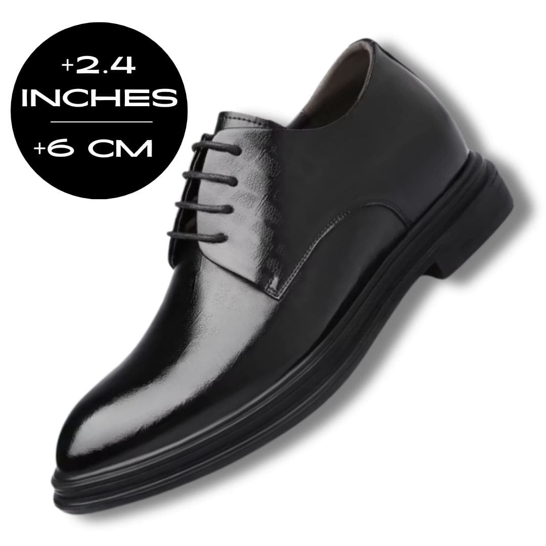 FORCIANO IMPERIAL black premium leather dress shoe shown at a front angle with a 6 cm / 2.4" height graphic.