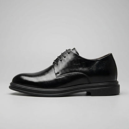 FORCIANO IMPERIAL black premium leather dress shoe shown from the side with matching black laces and sole.