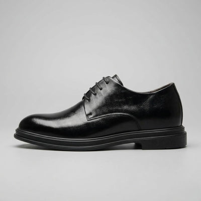 FORCIANO IMPERIAL black premium leather dress shoes that make you taller shown from the side with matching black laces and sole.