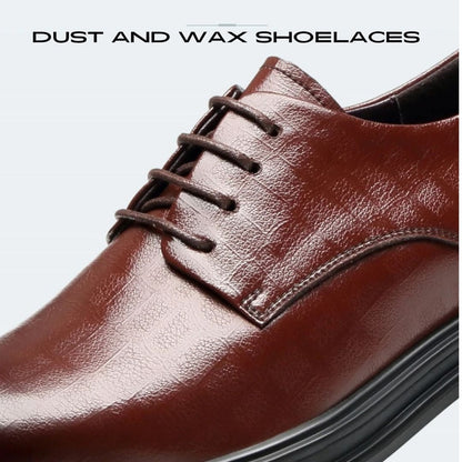 FORCIANO IMPERIAL brown premium leather dress shoe close-up showing the lace area, stitching and visible shoelace graphic text.