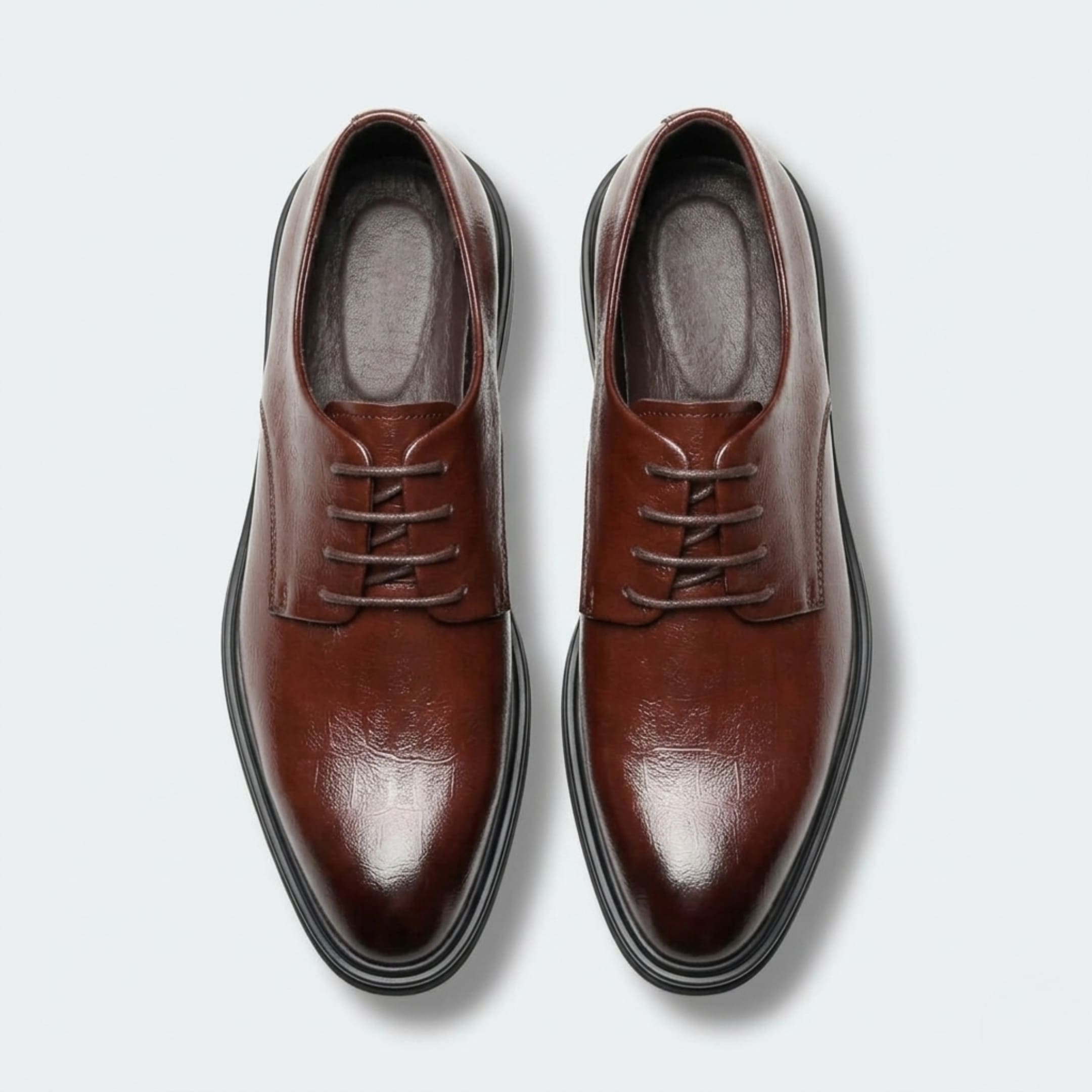 FORCIANO IMPERIAL brown premium leather dress shoes shown as a pair from above with laces, openings and toe shape visible.