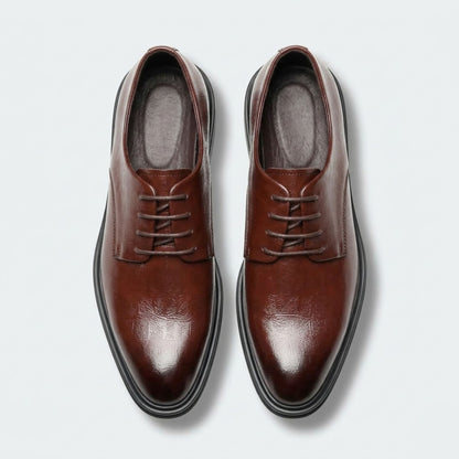 FORCIANO IMPERIAL brown premium leather dress shoes shown as a pair from above with laces, openings and toe shape visible.
