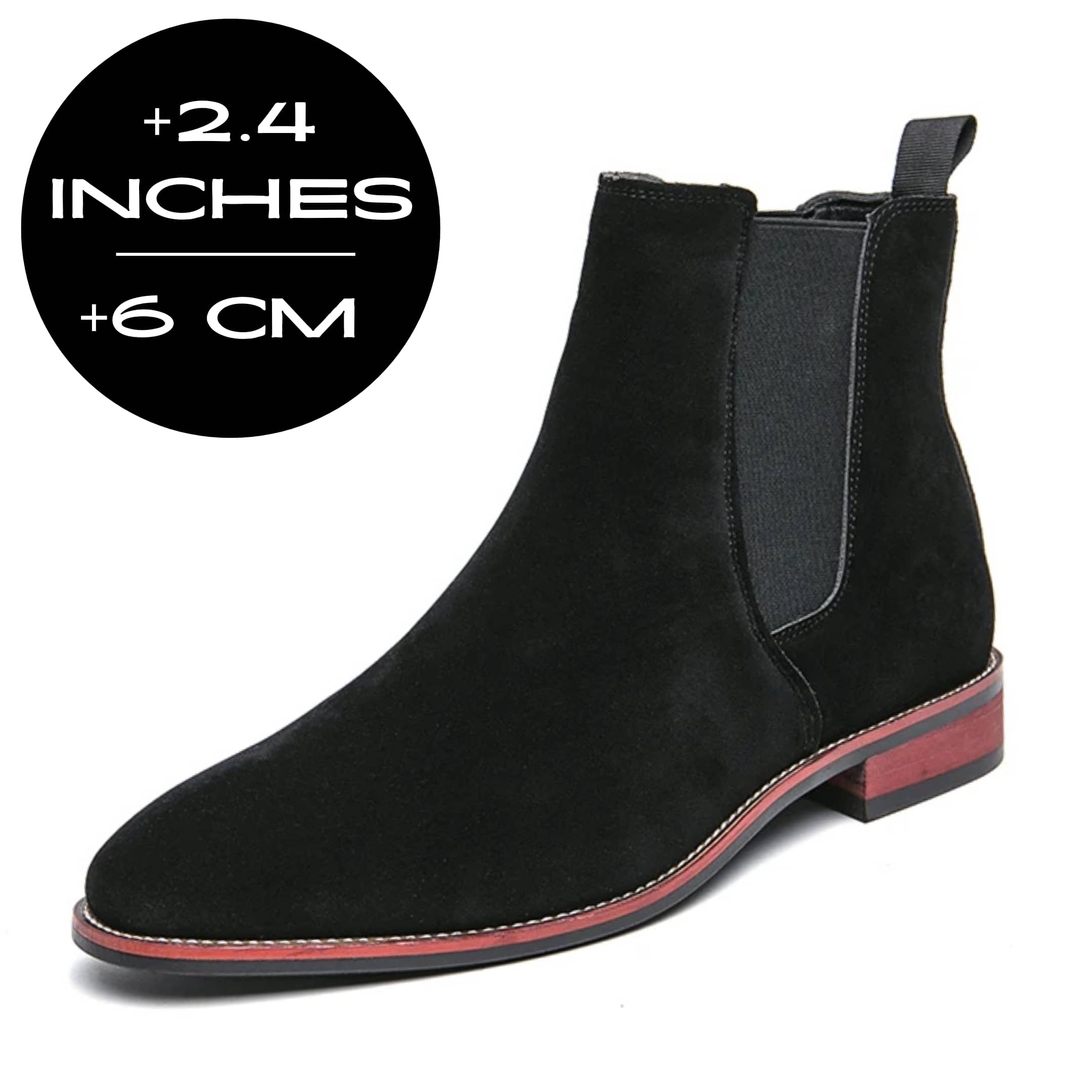 FORCIANO IVORY black suede height increasing boots with up to 6 cm / 2.4" height increase shown at an angled view.