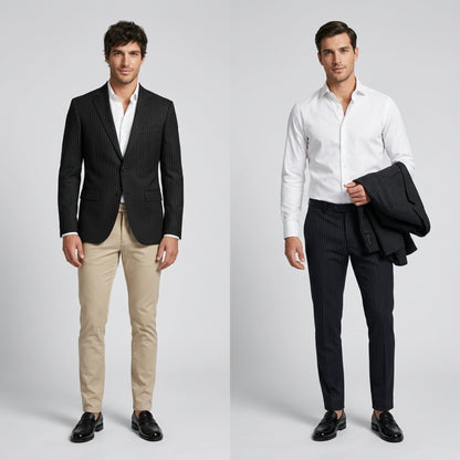 FORCIANO KINGSLEY black leather height increasing loafers worn in smart-casual and formal men's outfit combinations.
