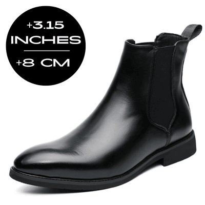 FORCIANO LUXOR black leather height increasing shoes with up to 8 cm / 3.15" height increase shown at an angled view.