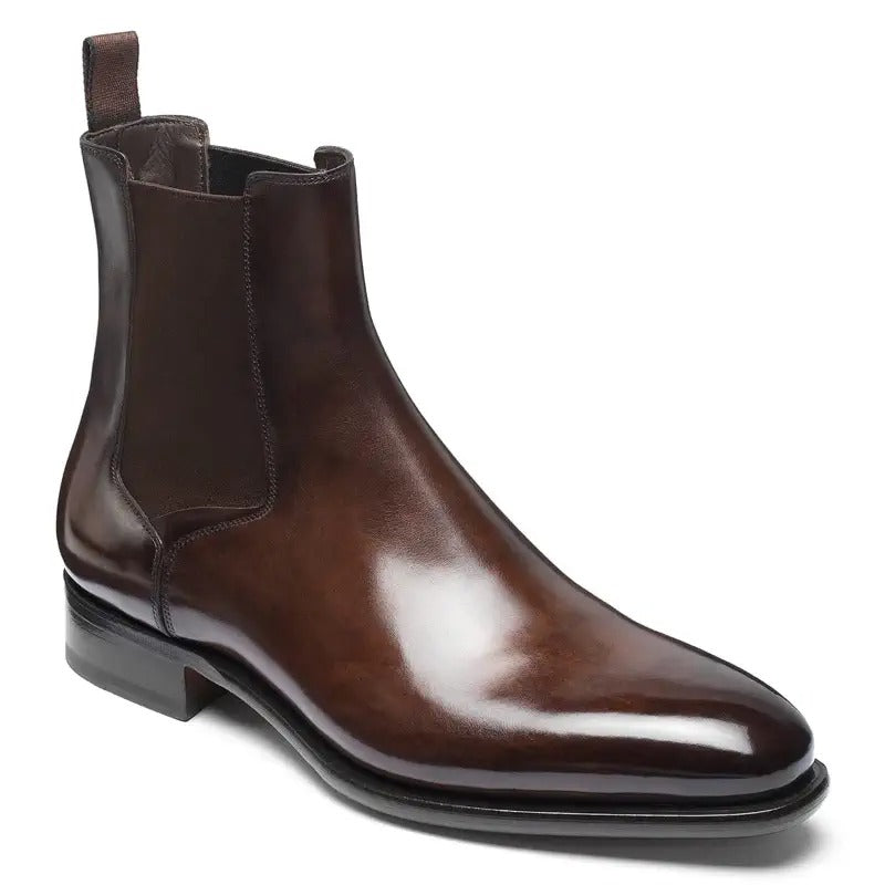 FORCIANO LUXOR brown leather elevator boots shown from a front three-quarter angle on a white background.