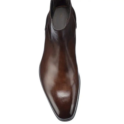 FORCIANO LUXOR brown leather elevator Chelsea boots shown from a top-front view highlighting the upper and toe shape.