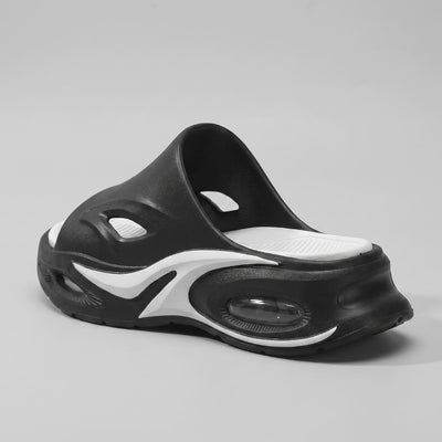 Black and white FORCIANO MAVERICK Height Increasing Shoes shown from a rear three-quarter angle with contrasting white footbed.