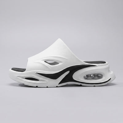 White and black FORCIANO MAVERICK Height Increasing Shoes shown in a full side profile with open-toe upper and sculpted sole.