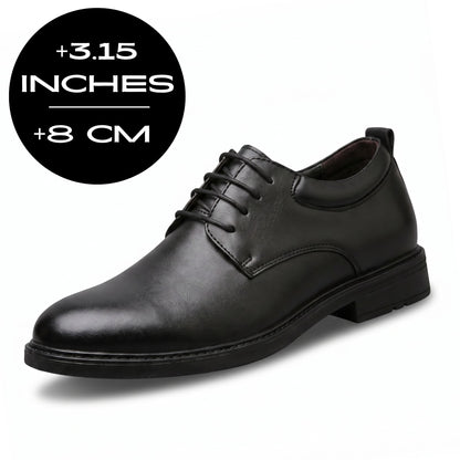 FORCIANO MOMENTUM black Elevator Dress Shoes shown from a front three-quarter angle with 8 cm / 3.15 inches height graphic.
