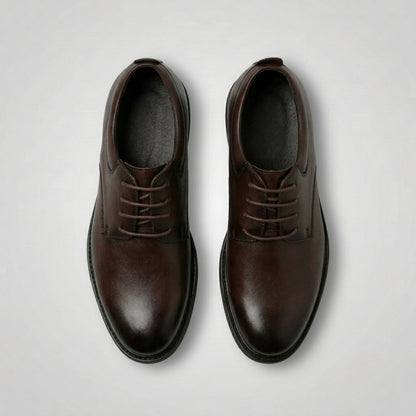 FORCIANO MOMENTUM brown Elevator Dress Shoes shown as a pair from the top view with the lace-up fronts visible.