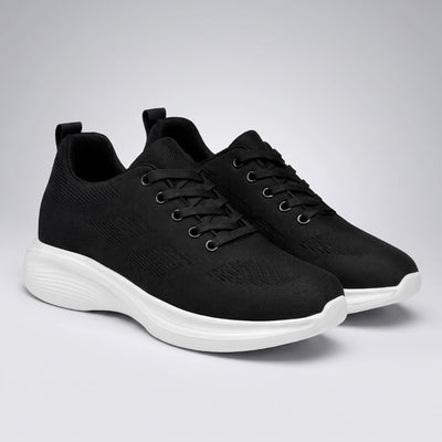 FORCIANO MONACO Height Increasing Sneakers in black, pair at a front three-quarter angle featuring air mesh uppers and white soles.