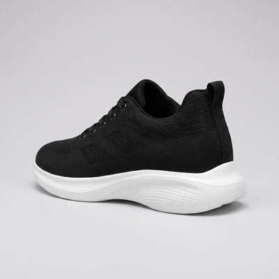 FORCIANO MONACO Height Increasing Sneakers in black, rear three-quarter view highlighting the air mesh upper, heel detail and white sole.