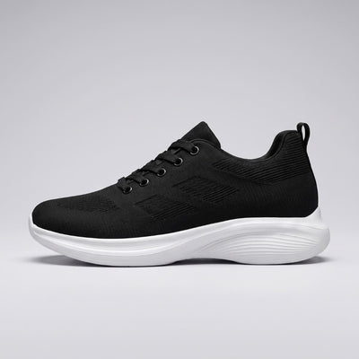 FORCIANO MONACO Height Increasing Sneakers in black, side profile with air mesh upper, lace-up front and contrasting white sole.