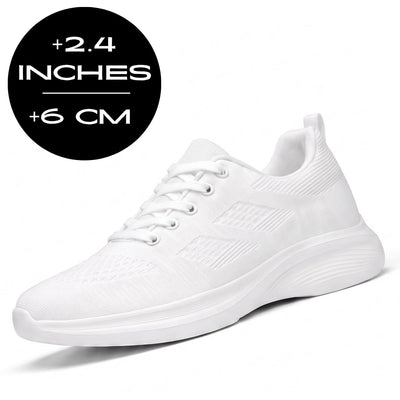 FORCIANO MONACO Height Increasing Sneakers in white, front three-quarter view with air mesh upper and visible 2.4 inches / 6 cm height graphic.