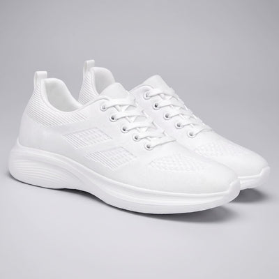 FORCIANO MONACO Height Increasing Sneakers in white, pair shown from a front three-quarter angle with air mesh uppers and white soles.