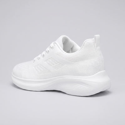 FORCIANO MONACO Height Increasing Sneakers in white, rear three-quarter view showing the air mesh upper, heel pull tab and curved sole.