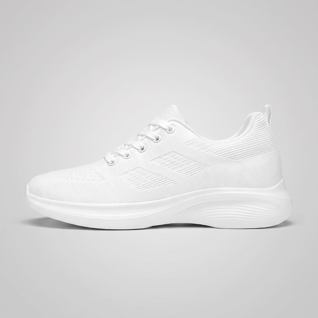 FORCIANO MONACO Height Increasing Sneakers in white, side profile showing the air mesh upper and sculpted white sole.