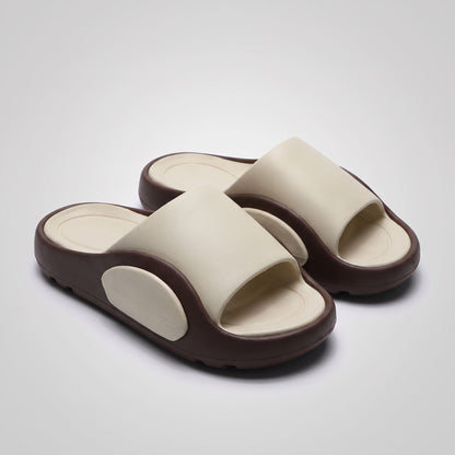 Pair of FORCIANO NEXUS khaki EVA sandals shown from a front three-quarter angle, presenting the Height Boosting Shoes together.