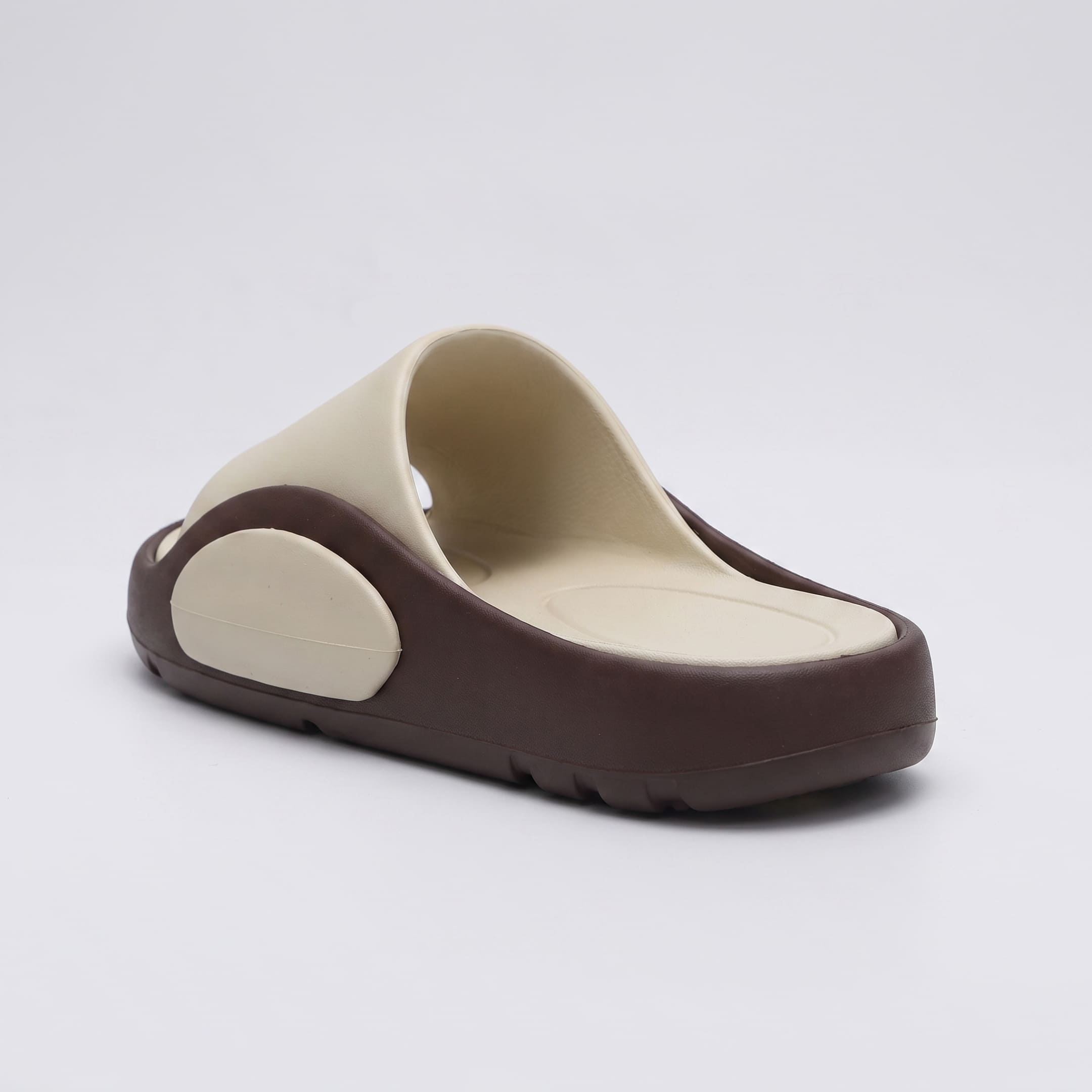 Single FORCIANO NEXUS khaki EVA sandal shown from a rear three-quarter angle with the footbed visible, highlighting the Height Boosting Shoes design.