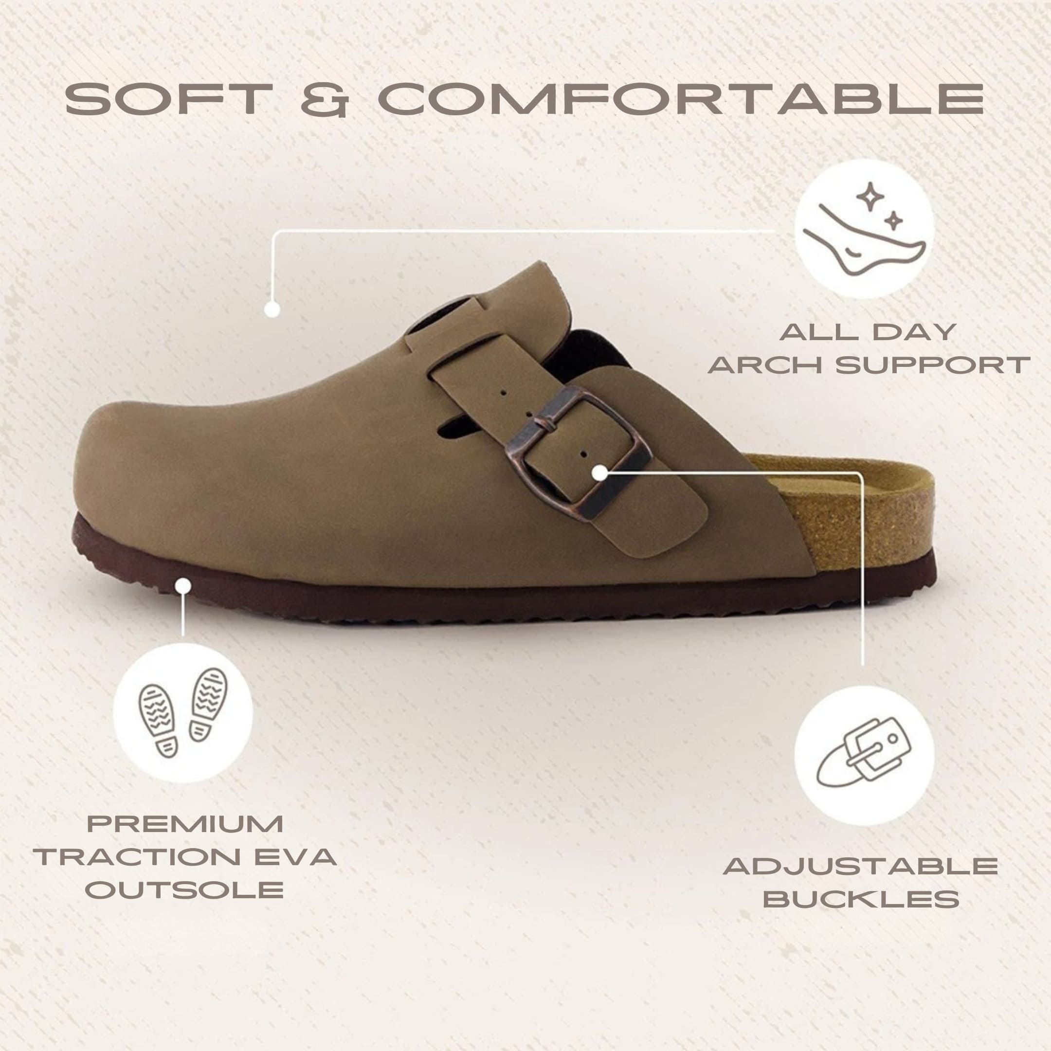 FORCIANO NOMAD height increasing slippers feature graphic highlighting all-day arch support, adjustable buckle and premium traction EVA outsole.