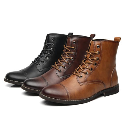 FORCIANO OUTLAW leather elevator boots displayed together in black, dark brown, and light brown color options with lace-up cap-toe styling.