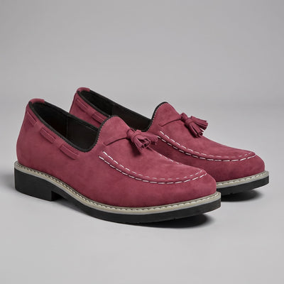 FORCIANO PARAGON Height Increasing Loafers in Red with leather upper, shown as a pair from a front three-quarter angle with tassel accents.