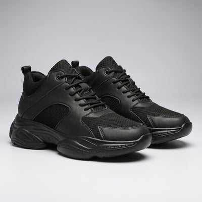 FORCIANO PEGASUS black height increasing sneakers displayed as a pair from a front three-quarter view.
