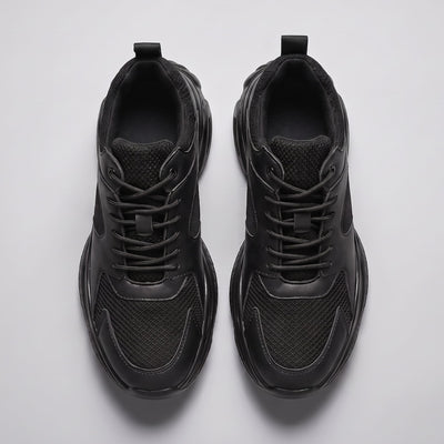 FORCIANO PEGASUS black height increasing sneakers shown as a pair from the top with lace-up and mesh details visible.