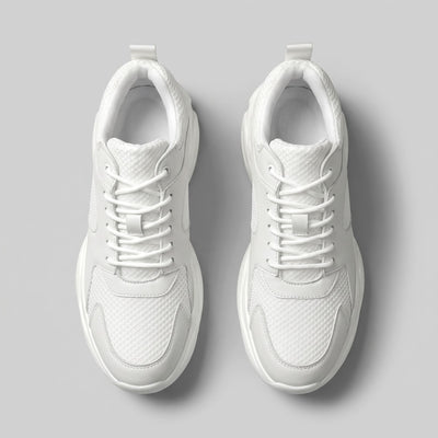 FORCIANO PEGASUS white height increasing sneakers shown as a pair from the top with laces and mesh toe panels visible.