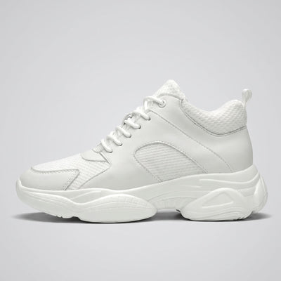 FORCIANO PEGASUS white height increasing sneakers shown in a clean side profile with lace-up and mesh detailing.