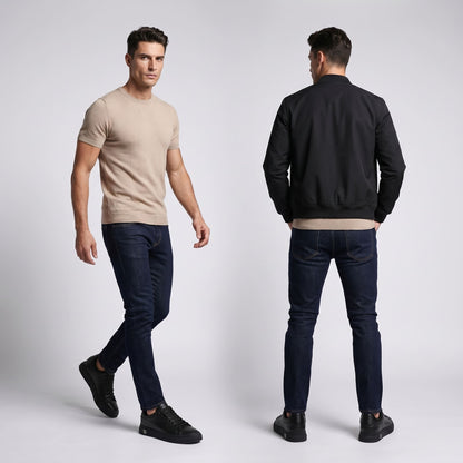 FORCIANO PORTOFINO black Elevator Sneakers with premium leather uppers worn by a male model in front and rear full-body lifestyle views.