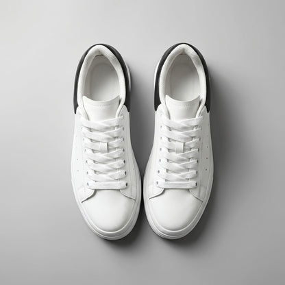 FORCIANO PORTOFINO white leather sneakers with black heel panels, shown as a pair from the top view.