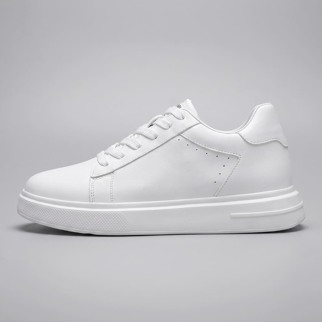 FORCIANO POSITANO white height increasing sneakers with premium leather upper shown as a single shoe in clean side profile.