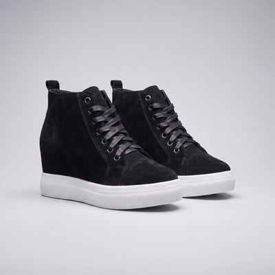 FORCIANO PRESLEY Black sneakers for Women shown as a pair with premium suede leather uppers, black laces, metal eyelets and contrasting white soles.