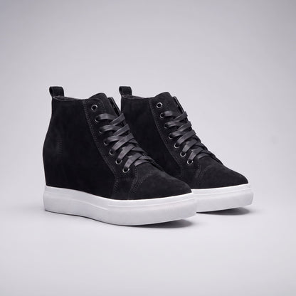 FORCIANO PRESLEY Black sneakers for Women shown as a pair with premium suede leather uppers, black laces, metal eyelets and contrasting white soles.