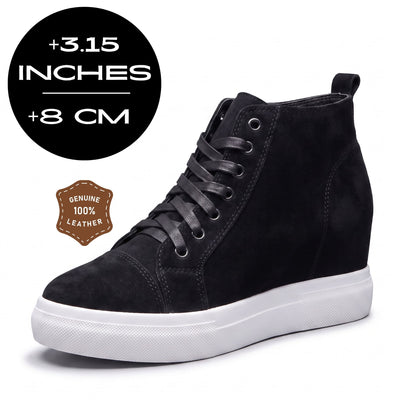 FORCIANO PRESLEY black Height Increasing Sneakers for Women with 8 cm / 3.15 inch height increase.