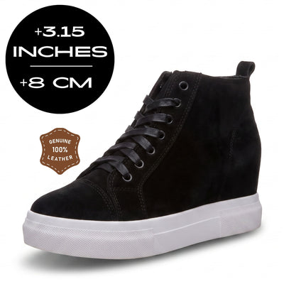 FORCIANO PRESLEY black fleece Height Increasing Sneakers for Women with 8 cm / 3.15 inch height increase.