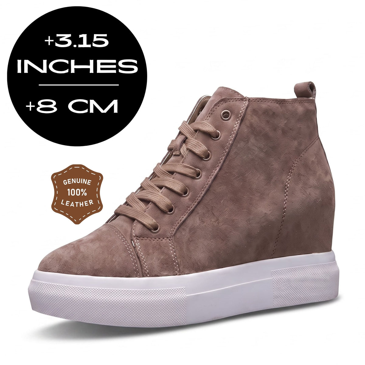 FORCIANO PRESLEY khaki fleece Height Increasing Sneakers for Women with 8 cm / 3.15 inch height increase.