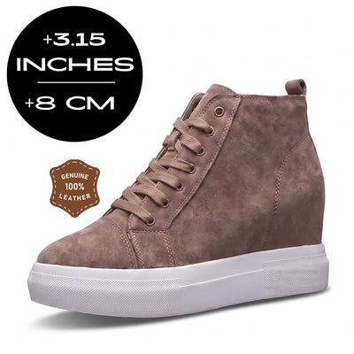 FORCIANO PRESLEY khaki fleece Height Increasing Sneakers for Women with 8 cm / 3.15 inch height increase.