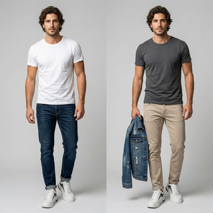 FORCIANO PRIME white height increasing sneakers with black and gray reflective accents worn by a male model in an everyday lifestyle setting with up to 8 cm / 3.15" height increase.
