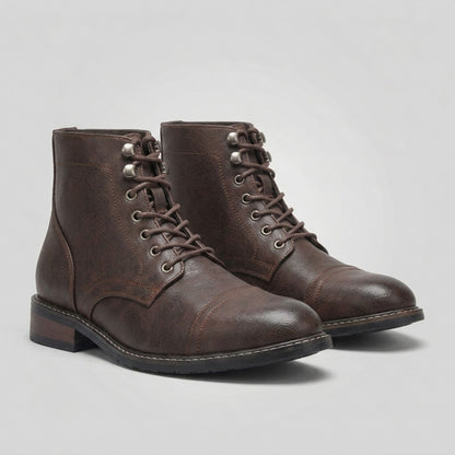 FORCIANO RANGER chestnut brown premium leather Elevator Boots displayed as a pair from a front three-quarter angle with cap toes.