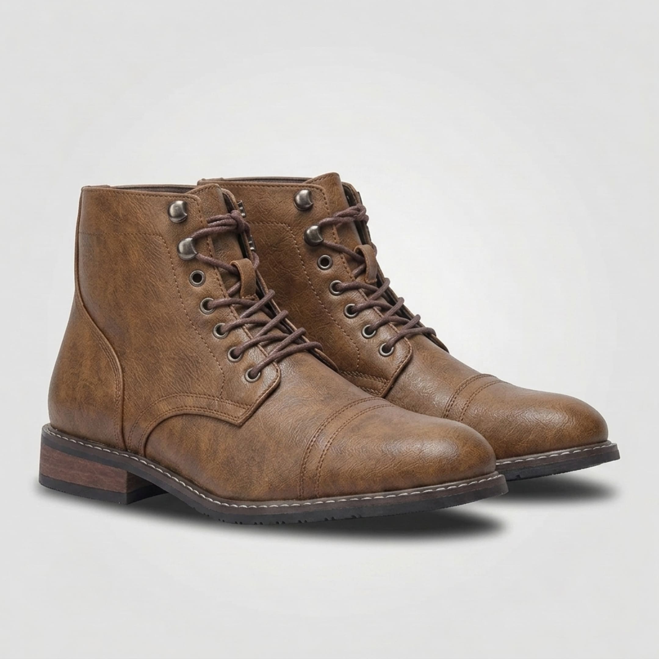 FORCIANO RANGER light brown premium leather Elevator Boots shown as a pair from a front three-quarter angle with lace-up detailing.