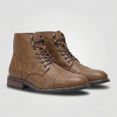 FORCIANO RANGER light brown premium leather Elevator Boots shown as a pair from a front three-quarter angle with lace-up detailing.