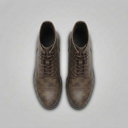 FORCIANO RANGER vintage brown premium leather Height Increasing Boots shown from above with lace-up fronts and textured cap-toe uppers.