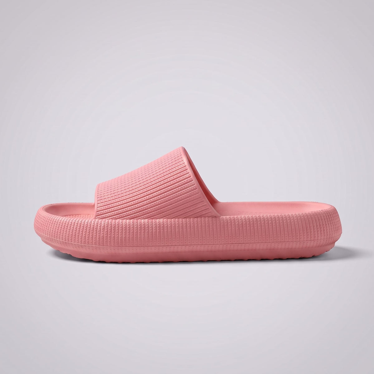 FORCIANO REESE pink height increasing slippers for women shown in a full side profile with textured lightweight EVA upper and raised slide sole.
