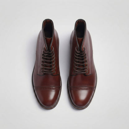 FORCIANO ROMANO brown height increasing boots with genuine leather uppers shown as a pair from the top, highlighting laces and cap-toe detailing.