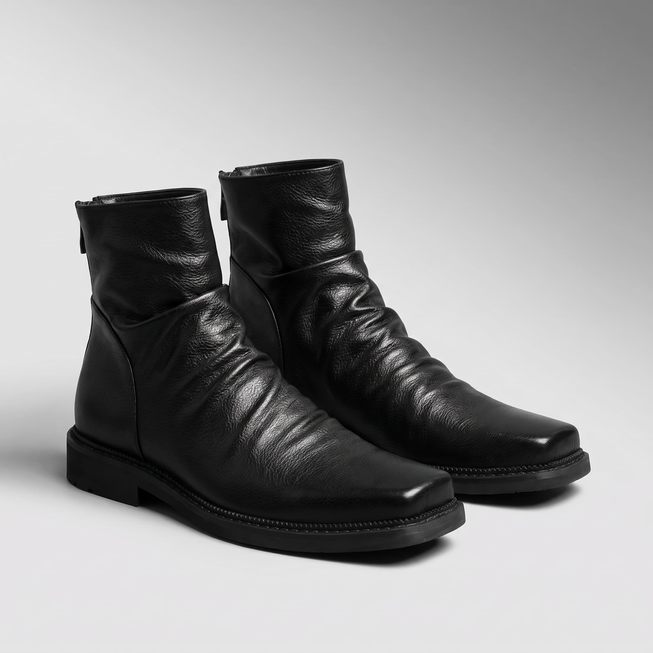 FORCIANO SALVATI black height increasing boots with smooth microfiber uppers displayed as a pair from a front three-quarter angle.